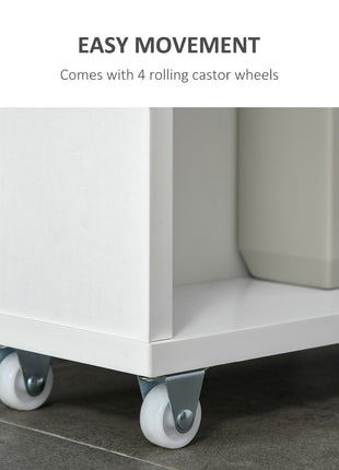 Slim Bathroom Cabinet with Castor Wheels Storage Organizer and Wood Shelves To Fit In Small Spaces, White