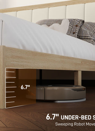 Full Bed Frame with Headboard Full Size Platform Bed Frame with Wooden Slats No Box Spring Needed Easy Assembly Oak
