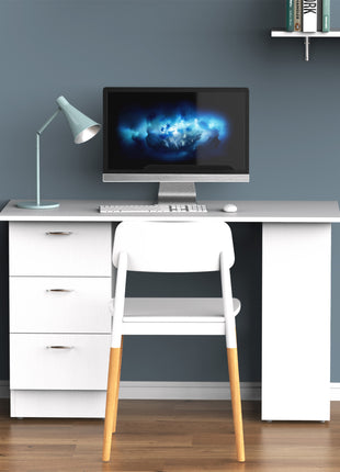 47" Modern Home Office Computer Desk Bookcase Combo Writing Table Workstation with 3 Drawer and Storage Shelf - White