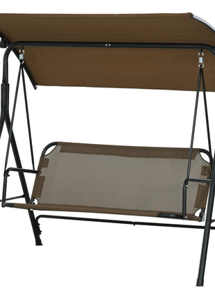 3-Seat Outdoor Patio Swing Chair w/ Cushion, Steel Frame Stand, Adjustable Tilt Canopy for Patio, Garden, Brown