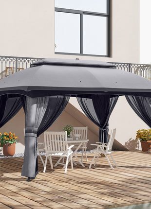 10' x 13' Patio Gazebo, Outdoor Gazebo Canopy Shelter with Netting, Vented Roof for Garden, Dark Gray