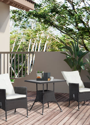3 Piece Patio Bistro Set, PE Wicker Furniture Conversation Set w/ Tufted Cushion Reclining Chairs & Coffee Table, Cream