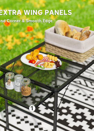 Folding Camping Table, 4.5ft Portable Table with 2 Wing Panels, Height Adjustable Metal Picnic Table