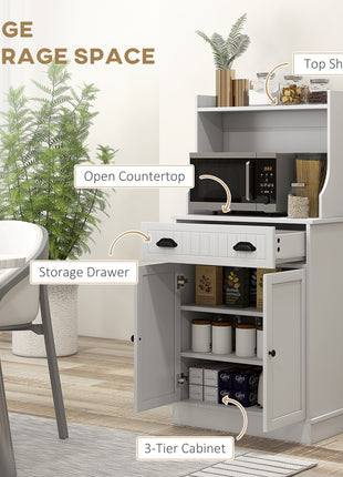 Kitchen Microwave Cabinet with Drawer, Cabinet and Adjustable Shelf, Buffet Cabinet with Hutch for Dining Room, White
