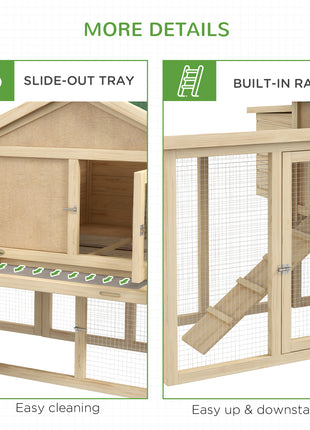 Wooden Chicken Coop ith Nesting Box, Double Runs, Removable Tray, Ramps, for Garden Backyard