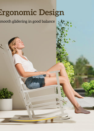 Wooden Outdoor Rocking Chair with Armrests, High Back for Garden, Patio, Balcony, Porch, White