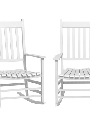Wooden Rocking Chair Set, Curved Armrests, High Back, Slatted Seat Outdoor Rocker Set, White