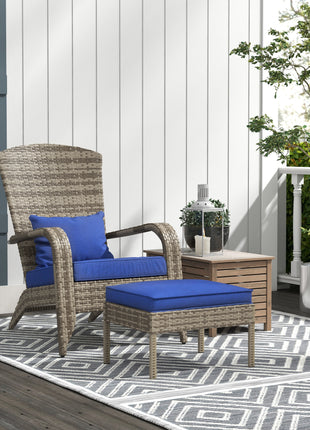 Wicker Adirondack Chair Fire Pit Chair w/ Ottoman & Cushions, Blue