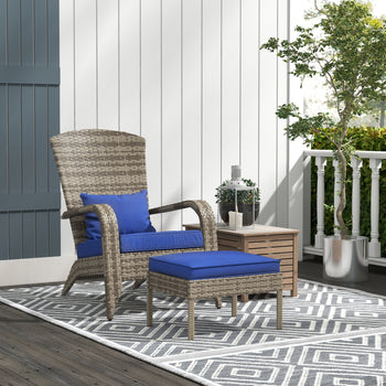 Wicker Adirondack Chair Fire Pit Chair w/ Ottoman & Cushions, Blue