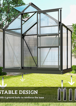 Polycarbonate Greenhouse, Heavy Duty Outdoor Aluminum Walk-in Green House Kit Vent Door, 6.2'x4.3'x6.6' Gray