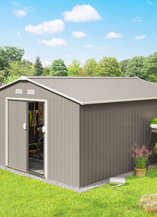 Garden Metal Shed, Storage Shed Utility Storage with Double Locking Doors for Bike, Yard Tools, Light Gray