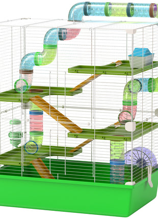 23" 5-Tier Hamster Cage with Wheel and Water Bottle, Green