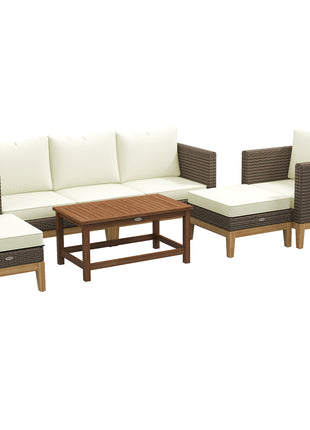 Patio Furniture Set w/ Cushions, 5 PCs PE Rattan Conversation Furniture Set, Cream White