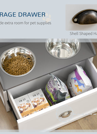 Pet Feeding Station Pet Dish Bowl Set with Storage, 2 Elevated Dog Bowls for Large Sized Dogs, White