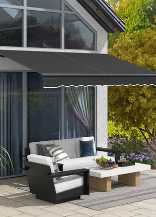 10' x 8' Retractable Awning, 280gsm UV Resistant Sunshade Shelter for Deck, Balcony, Yard, Dark Gray