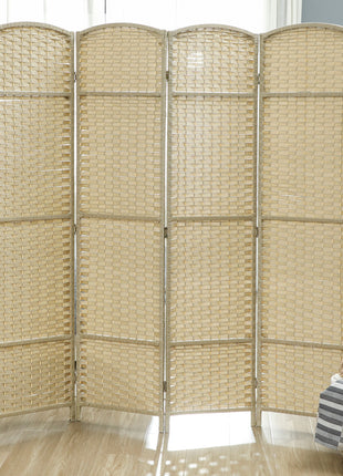 Folding Room Divider Screen 4 Panel 5.6 ' Tall Privacy Screen Freestanding Room Partition for Home Office, Beige