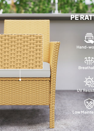 Patio Sofa Wicker Loveseat with Built-in Flip-Top Coffee Table and Cushions for Balcony, Garden, Lawn, Backyard, Khaki