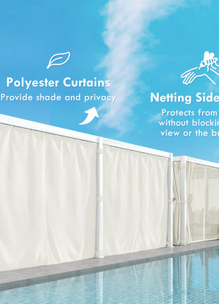 12' x 19' Aluminum Pergola with Adjustable Louvered, Outdoor Pergola with Curtains and Netting, Cream White