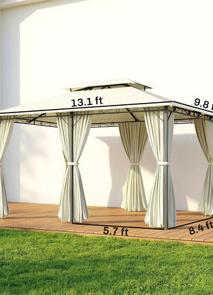 10' x 13' Patio Gazebo, Outdoor Gazebo Canopy Shelter with Curtains, Vented Roof, Steel Frame for Garden, Lawn, Backyard and Deck, Cream White