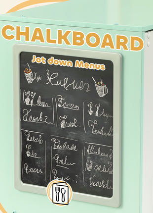 Play Kitchen, Corner Kids Kitchen Playset w/ Chalkboard, Range Hood, Ice Maker, Stove, Microwave, Sound & Lights