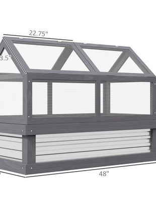 Raised Garden Flower Bed Kit w/ Greenhouse, Wooden Cold Frame Planter, Gray