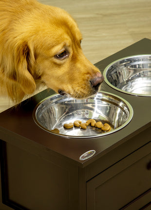 Large Elevated Dog Bowls with Storage Drawer Containing 11L Capacity, Raised Dog Bowl Stand Pet Food Bowl Dog Feeding Station, Brown
