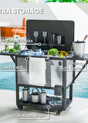 104 Quart Large Capacity Outdoor Cooler Cart, Patio Rolling Ice Chest with Bottle Opener Shelves Wheels, Gray