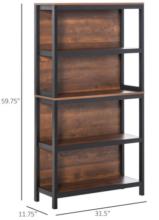 Shelves for Storage, 4 Tier Bookshelf Utility Organizer with Back Support and Anti-Topple Design, Walnut/Black