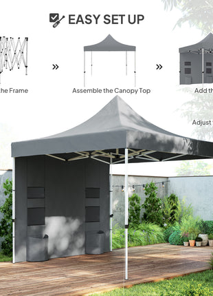 10' x 10' Heavy Duty Pop Up Canopy Tent with Sidewall, UPF50+ Instant Sun Shelter with Storage Pockets, Gray