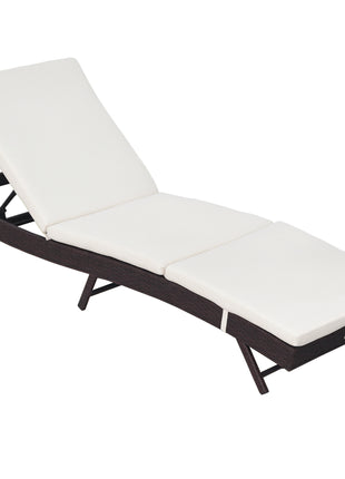 Patio Chaise Lounge, Pool Chair with 5 Position Adjustable Backrest & Cushion, Outdoor PE Rattan Wicker Sun Tanning Seat, 78.75" x 24.75" x 35", Brown
