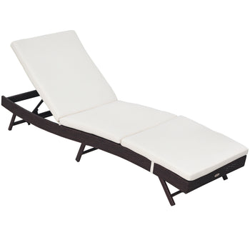 Patio Chaise Lounge, Pool Chair with 5 Position Adjustable Backrest & Cushion, Outdoor PE Rattan Wicker Sun Tanning Seat, 78.75" x 24.75" x 35", Brown