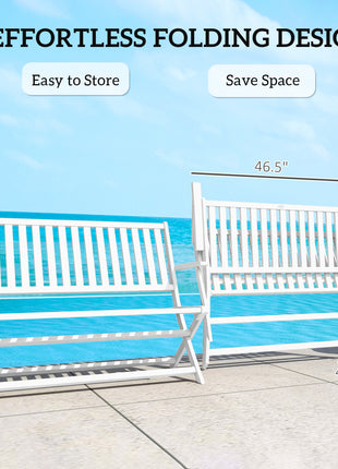2-Person Foldable Wood Outdoor Bench with Backrest and Armrests for Garden, Porch, Park, Balcony, White