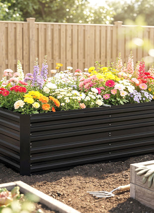 Galvanized Raised Garden Bed, Steel Outdoor Planters with Reinforced Rods, 71" x 36" x 23", Black