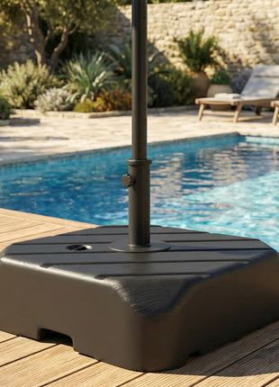 Patio Umbrella Base with Wheels, Telescopic Handle, 158 lb Sand or 99 lb Water Filled Umbrella Stand, Black