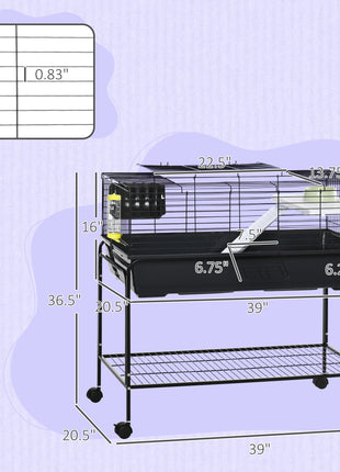 Two-Story Small Animal Cage Removable from Stand, Guinea Pig Cage with Shelf & Wheels, Pet Habitat for Hedgehog, Chinchilla, Ferret, 39" x 20.5" x 36.5", Black