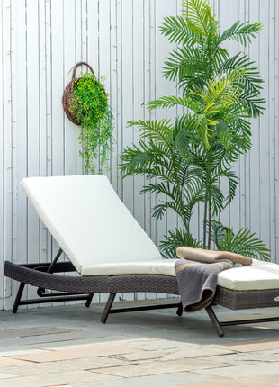 Patio Chaise Lounge, Pool Chair with 5 Position Adjustable Backrest & Cushion, Outdoor PE Rattan Wicker Sun Tanning Seat, 78.75" x 24.75" x 35", Brown