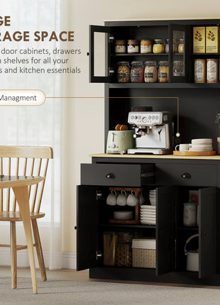 Freestanding Kitchen Cabinet, 71" Tall Pantry Cabinet, Modern Hutch with Wide Countertop, Adjustable Shelves, Black