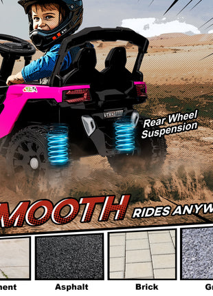 12V Kids Ride On Truck, Battery Powered Electric UTV Vehicle with Rear Suspension, Remote Control for 3-5 Years, Pink