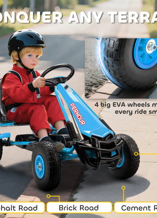 Kids Go Kart, Pedal Car with Adjustable Seat, EVA Wheels, Brake, for Boys & Girls Aged 3-8 Years Old, Blue