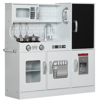 Pretend Play Kitchen, Kids Kitchen Playset with Play Phone, Chalkboard, Towel Rack & Ice Maker for 3-8 Years White