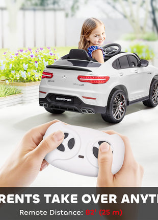 12V Toddler Ride On Car with Remote Control, Mercedes Benz AMG GLC63S Coupe, Electric Car with 2 Speed, MP3 Player, Light, Horn, Songs, Suspension, White