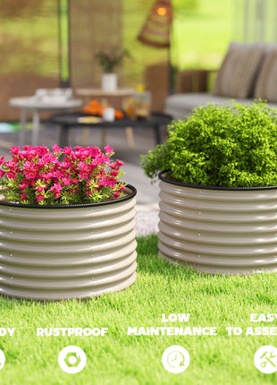 Set of 2 Raised Garden Bed, Metal Planter Box with Safety Edging, Easy-to-assemble Stock Tank, Cream White