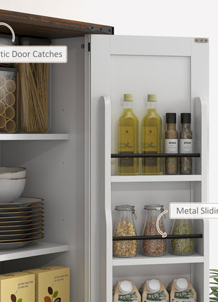 71" Tall Kitchen Cabinet, Farmhouse Pantry Cabinet w/ Barn Doors, 6 Shelves w/ 2 Doors, Drawer and Adjustable Shelves, White