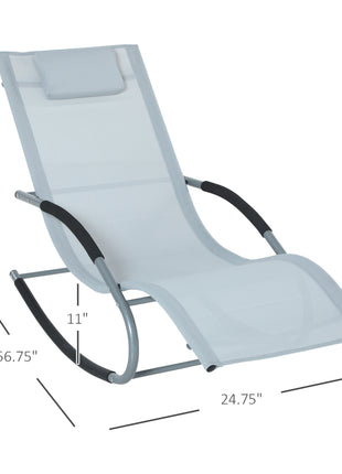Zero Gravity Rocking Chair Outdoor Chaise Lounge Chair Recliner Rocker with Detachable Pillow and Weather-Fighting Fabric for Patio, Deck, Pool, Gray