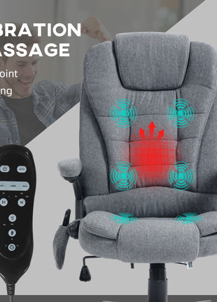 6 Point Vibrating Massage Office Chair with Heat, Linen High Back Massage Desk Chair with Reclining Backrest, Gray