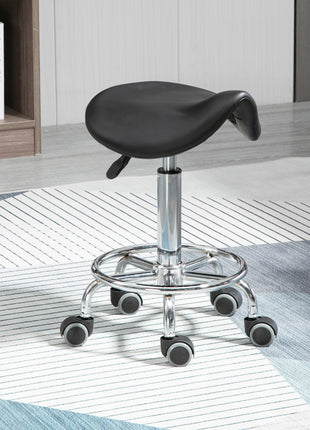 PU Leather Adjustable Stool, Rolling Saddle Stool with Wheels for Massage, Spa, Clinic, Beauty and Tattoo, Black