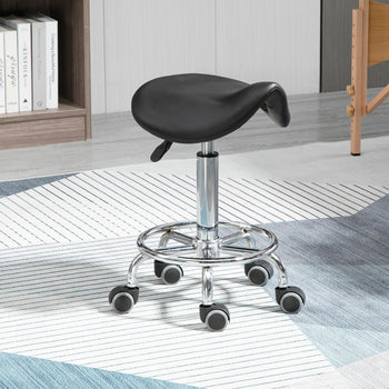 PU Leather Adjustable Stool, Rolling Saddle Stool with Wheels for Massage, Spa, Clinic, Beauty and Tattoo, Black