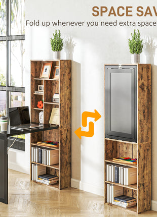 Fold-out Convertible Home Office Desk, Computer Desk with Blackboard and Side Shelf, Rustic Brown