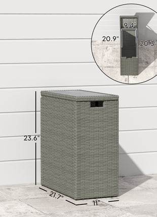 17-Gallon Small Deck Box, Wicker Outdoor Storage Box with Acacia Wood Top for Patio Cushions and Garden Tools, Gray