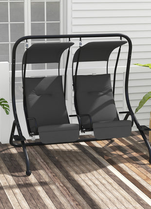2-Seater Outdoor Porch Swing with Canopy, Patio Swing Chair for Garden, Poolside, Backyard, Gray